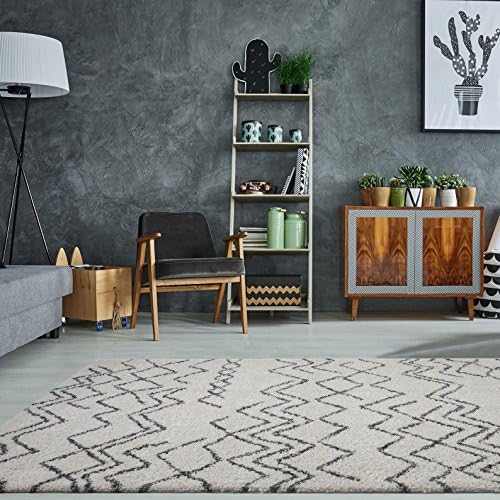 Ladole Rugs Shaggy Sustainable Contemporary Trellis Machine Made Area Rugs Carpets in Ivory-Light Grey, 8x11 (7'10" x 10'5", 240cm x 320cm)