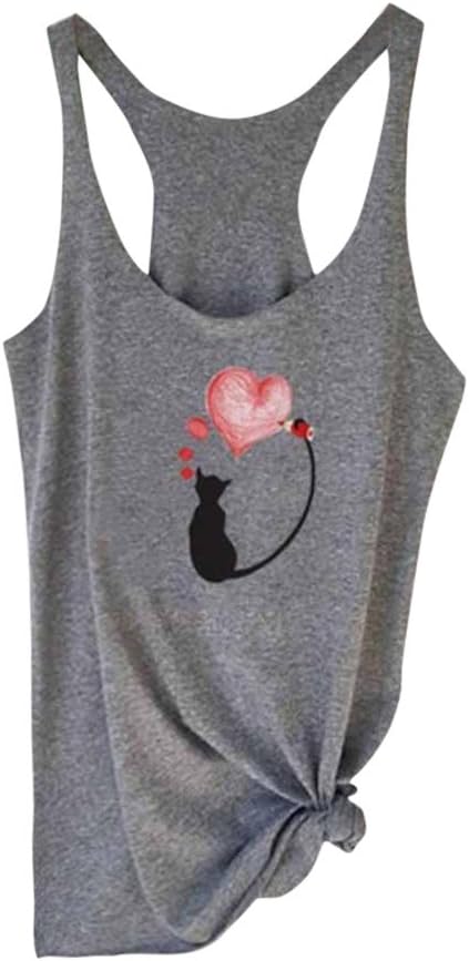 Women's Tops, Fashion Women Cat Print Sexy Casual Tank Top Beach Blouse Sporty Sleeveless O Neck T-Shirt