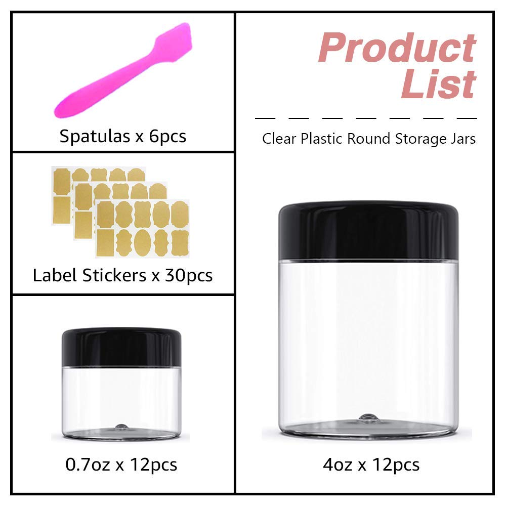 4 oz Small Plastic Containers with Lids 24 Pack Plastic Jars with Lids + 20g/20ml Small Containers with Lids Cosmetic Sample Jar - for Lip Scrub, Body Butters, Cream, Slime, Craft Storage : Beauty