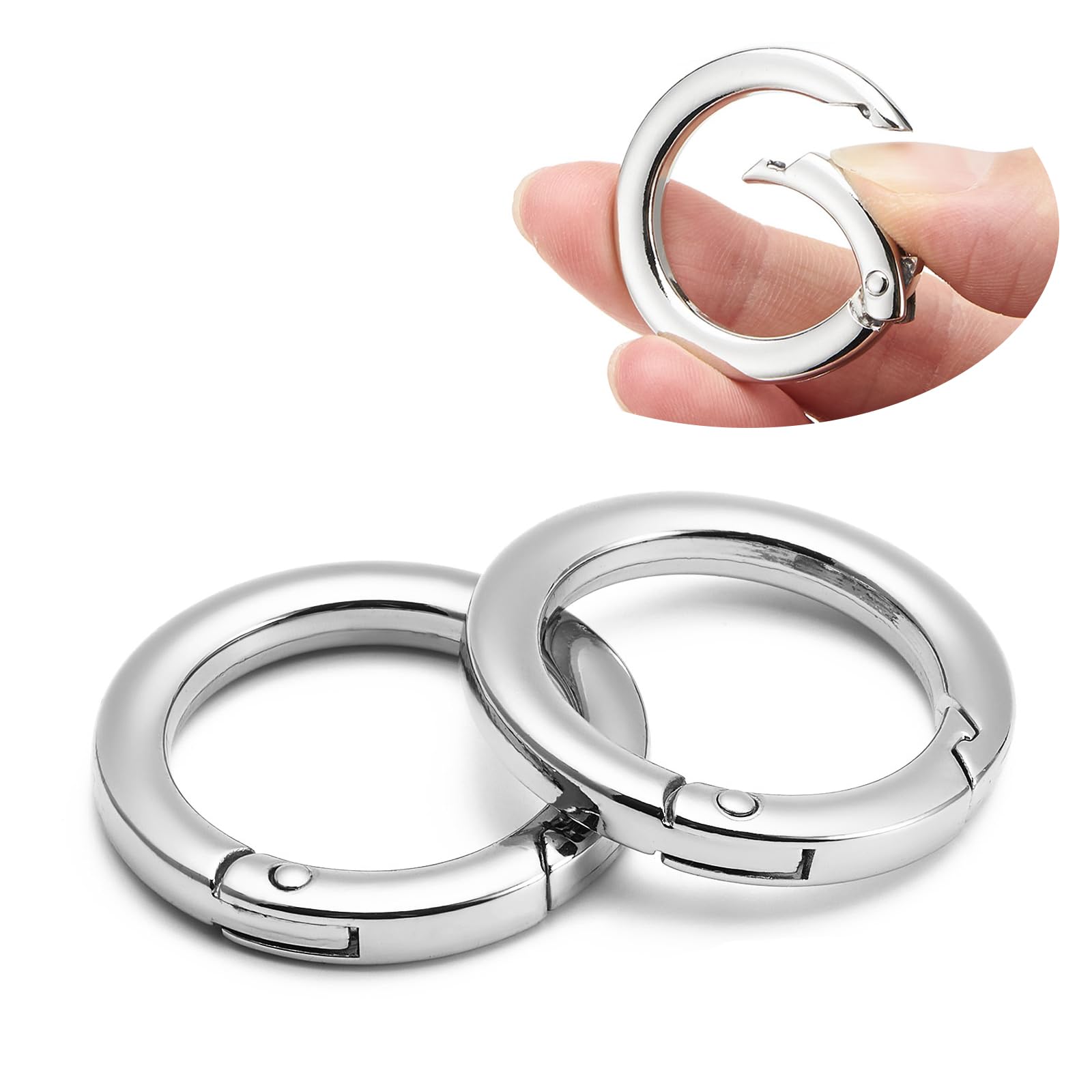 QIUTIMIY 4pcs Trigger Spring O Ring Metal Round Carabiner Clip Snap for Handbag Craft Making，Keyrings Buckle, Bags,Purses(Silver,32mm)