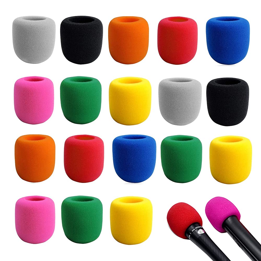 BuxiuGK 20Pcs Microphone Covers Colorful,Soft Foam Mic Cover,Handheld Microphone Windscreen for Meeting Studio Karaoke DJS,Random Colors