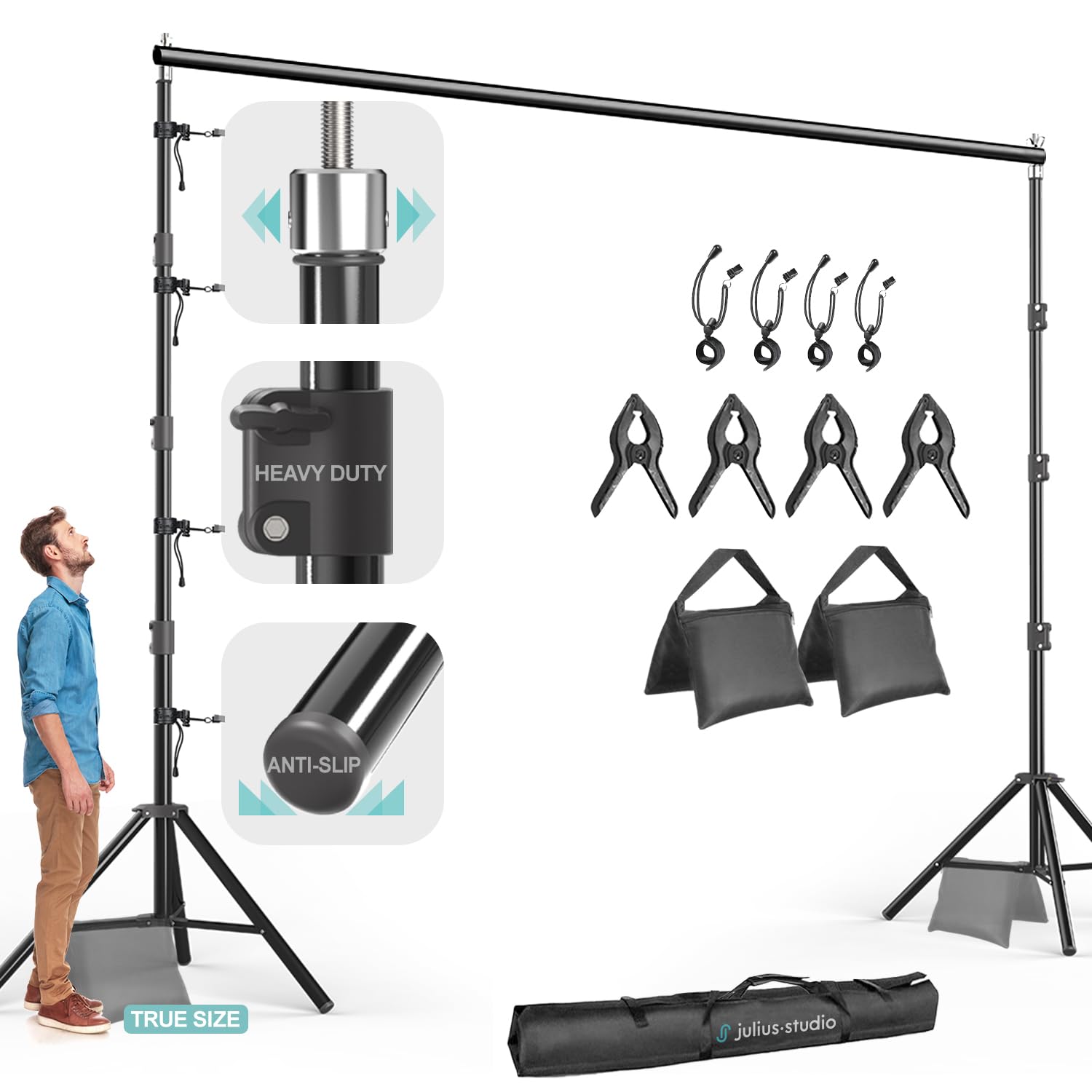 Photo 1 of Julius Studio [Enhanced Heavy Duty] 10 x 10 ft. (W x H) Adjustable Backdrop Stand Background Support, New Metal Cap Design, Strong No Shaking No Bending, Upgraded Joints, Photography Studio, JSAG660