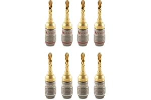 Nakamichi FanLock Excel Series 24k Gold Plated BFA Banana Plug 10 AWG - 18 AWG Gauge Size 4mm for Speakers Amplifier Hi-Fi St