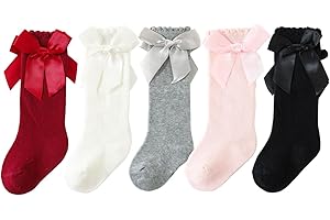 CHUNG Toddler Baby 0-7Years Girls Cotton Knee High Socks Cute Bowknot Party School Uniform Casual Stockings Over Calf