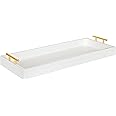 Kate and Laurel Lipton Narrow Decorative Tray with Polished Metal Handles, White and Gold