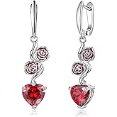 CiNily Heart-Cut Dangle Drop Earrings for Women 14K White Gold Cubic Zirconia Drop Earrings Rose Flower Simulated Diamond Dangle Earrings Jewelry Gifts for Mothers Day Weddings Birthday Party