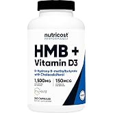 Nutricost HMB (1500mg) and Vitamin D3 (6000 IU) Supplement, 240 Capsules | 80 Servings, Gluten-Free &amp; GMO-Free
