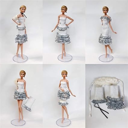 Leoie 2pcs/Set Modern Mini Dress + 2pcs Accessories DIY Clothes for 30CM Doll White Fashion Two-Piece + 2 Accessories 11.5 inches