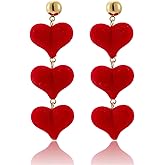 ONLYJUMP Red Heart Earrings Unique Red Enamel Love Heart Dangle Earrings for Women 14K Gold Plated Red Heart Drop Earrings
