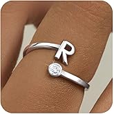 MILACOLATO 925 Sterling Silver Initial Rings for Women Teen Girl 18K White Gold Plated Letter Rings Adjustable Capital Letter Ring Stackable Thumb Pinky Rings for Mothers Birthday Valentine's Day Gifts Jewelry
