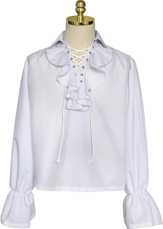 Amazon Co Jp ハロウィーンビクトリア朝のスチームパンクな衣装 中世の男性のレトロな衣装レースパフスリーブフリルの海賊シャツトップコスプレパーティーコスチューム 白 M 服 ファッション小物