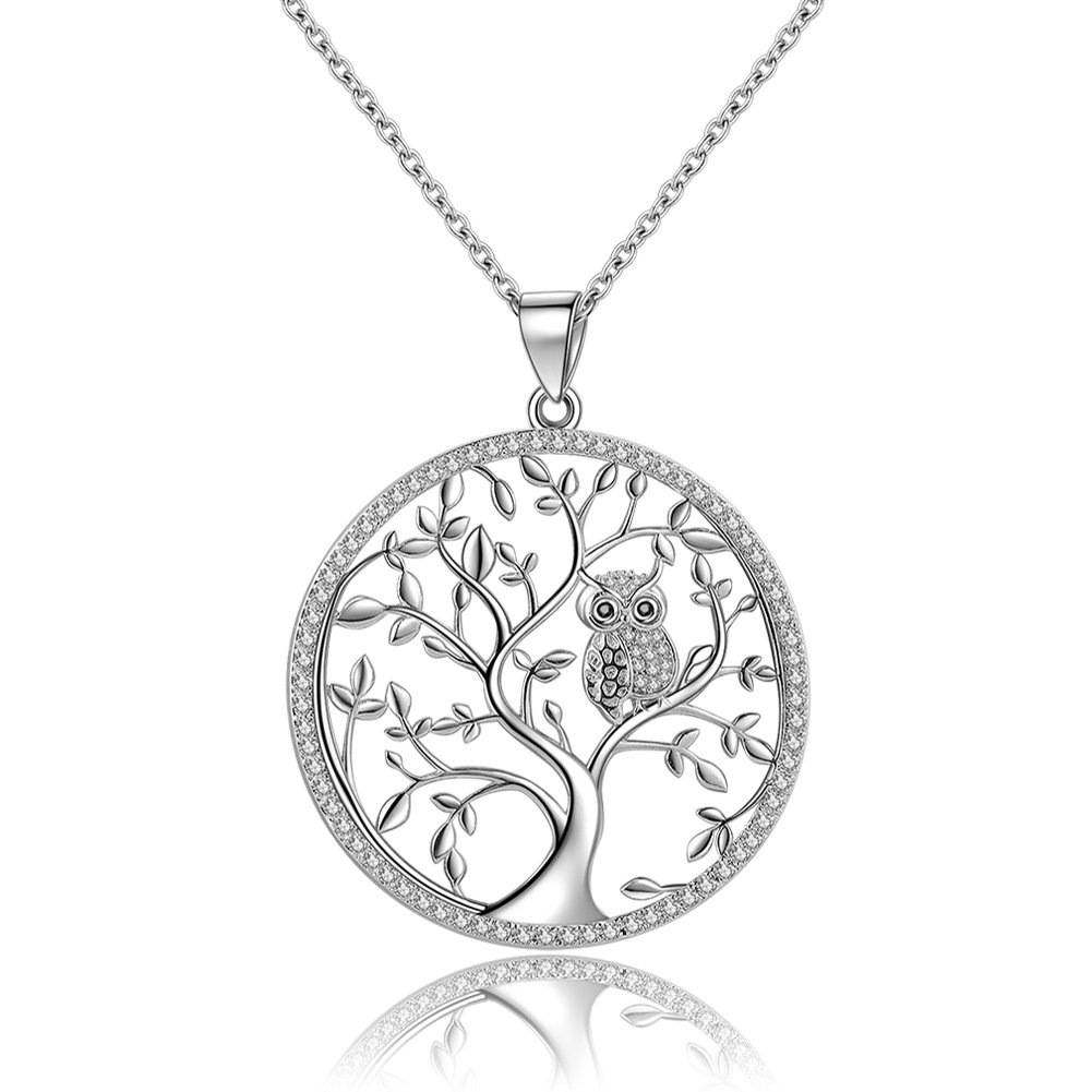 Tree of Life Necklace Family Tree with Owl CZ Crystal Necklace Chain