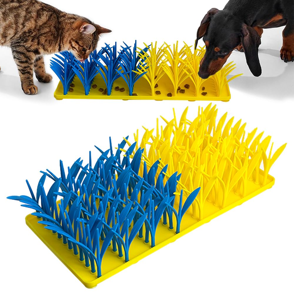 Photo 1 of VirgoCCY Silicone Grass Mat for Cats & Dogs, Snuffle Mat for Dogs Cats, Slow Feeder Dog Bowl, Interactive Sniff Foraging Mats for Dog Cat Pet, Nosework Training Foraging Pad- Blue & Yellow1