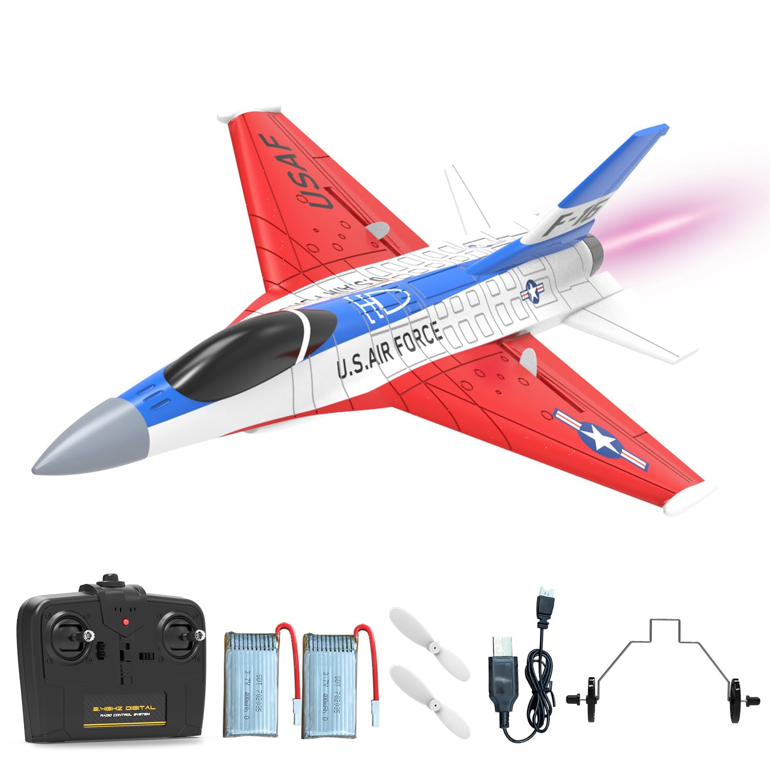 volantexrc RC Plane for Beginners, 2CH RC Jet F-16 Fighting Falcon with Cool Lights, 2.4GHz Remote Control Plane Fighter Ready to Fly, RC Planes for Adults