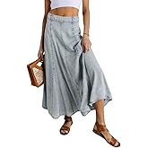CHARTOU Women Vintage Long Denim Skirt Flowy Big Hem Slouchy Washed Jean Skirt