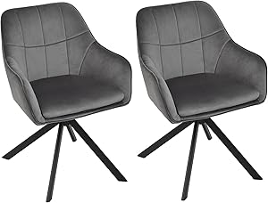 Goeurvant Esszimmerstühle drehbar 2er Set Grau Armlehnenstuhl Polsterstuhl drehstuhl Esszimmer drehstühle aus Samt Küchenstuhl mit Metallbeine für Wohnzimmer Esszimmer
