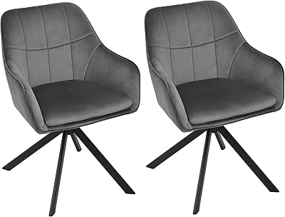 Goeurvant Esszimmerstühle drehbar 2er Set Grau Armlehnenstuhl Polsterstuhl drehstuhl Esszimmer drehstühle aus Samt Küchenstuhl mit Metallbeine für Wohnzimmer Esszimmer
