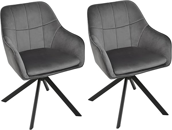 Goeurvant Esszimmerstühle drehbar 2er Set Grau Armlehnenstuhl Polsterstuhl drehstuhl Esszimmer drehstühle aus Samt Küchenstuhl mit Metallbeine für Wohnzimmer Esszimmer