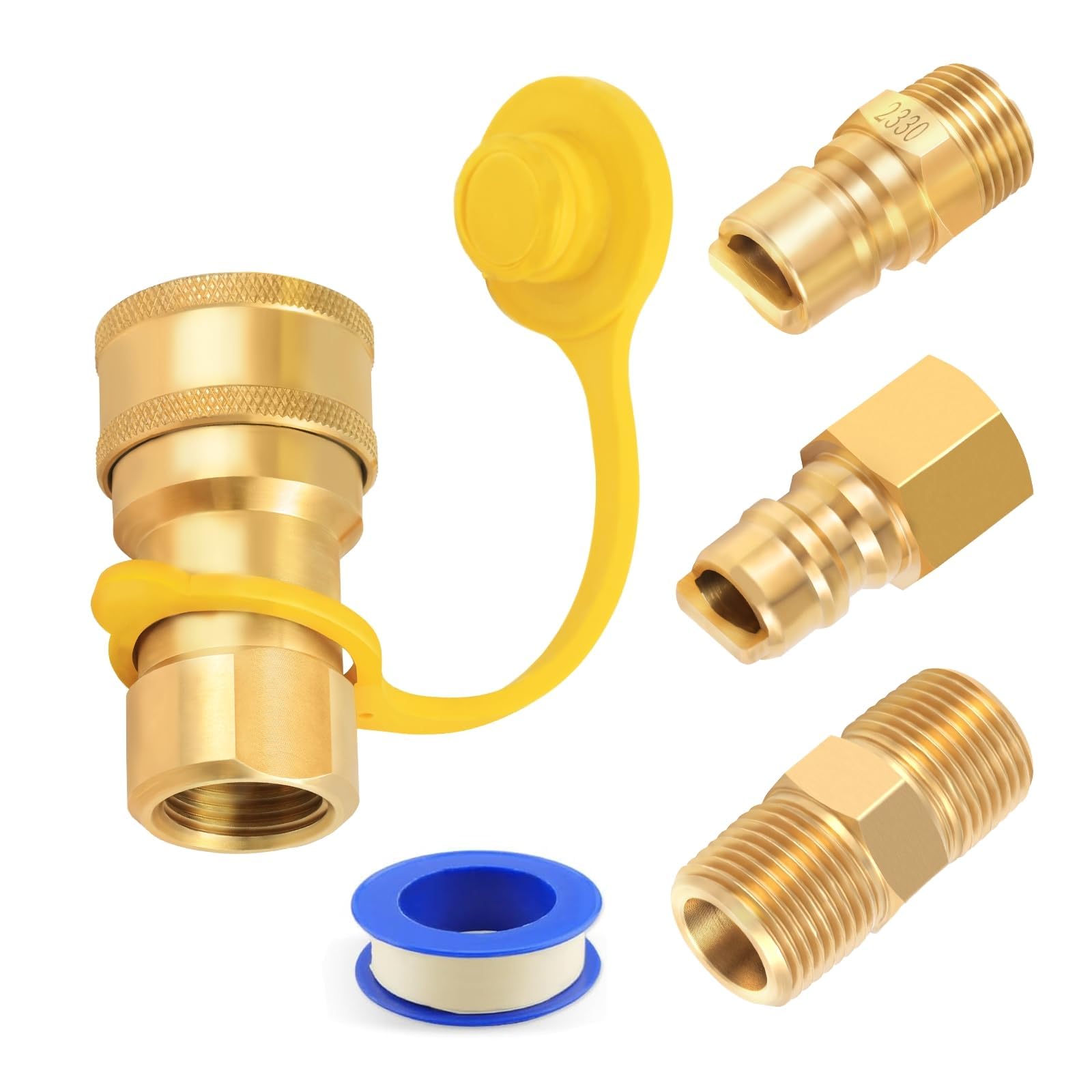 Photo 1 of 1/2" QDD LP Natural Gas Quick Connect Fittings, Natural and Propane Gas Hose Quick Connect/Disconnect Plug Set, 100% Solid Brass with Dust Cover (5-Pieces)