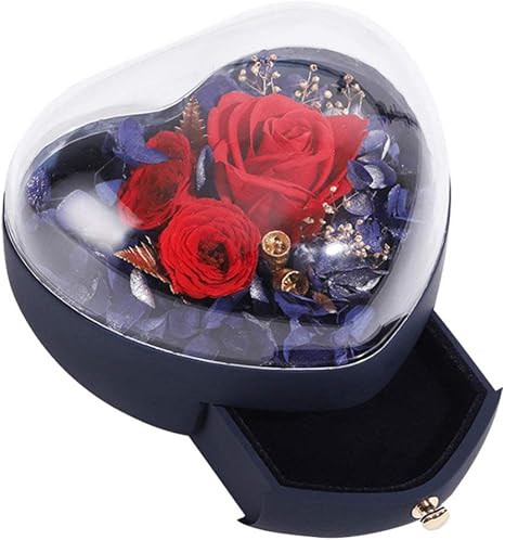 Amazon Yarnow ハート型の保存されたバラのジュエリーボックスしおれたことのないバラ永遠のバラのジュエリーボックス手作りの保存されたバラ母の日バレンタインデー用品 収納ケース ボックス オンライン通販