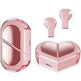 Ttbesmi Pink Heart Wireless Earbuds for Girls Kids, Cute Mini Tiny Small Invisible Earbuds Wireless Bluetooth for Small Ears Canals Women Rose Gold Kawai Blue Tooth Ear Buds for iPhone Android