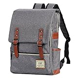 Vintage Canvas Backpack - Lightweight Canvas Laptop Outdoor Backpack, Travel Backpack with Laptop Sleeve, College Schoolbag with Side Pockets Canvas Rucksack Daypack for School Working Hiking Gray