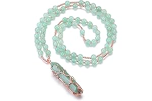 CrystalTears Healing Crystal Necklace for Women Tree Life Wire Wrapped Quartz Crystal Point Stone Pendant Necklace Gemstone Beaded Necklace Jewelry Crystal Gifts for Women Mom