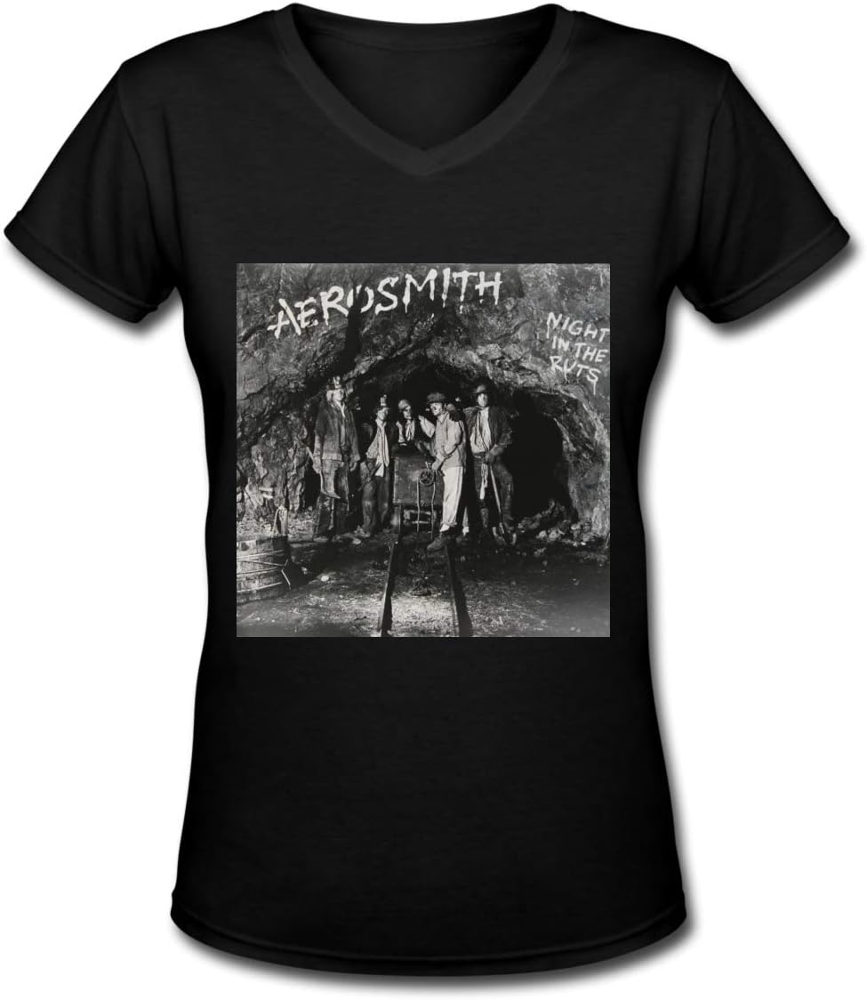 XYDQ Aerosmith Women's Short Sleeve V-Neck Basic T-Shirt Black