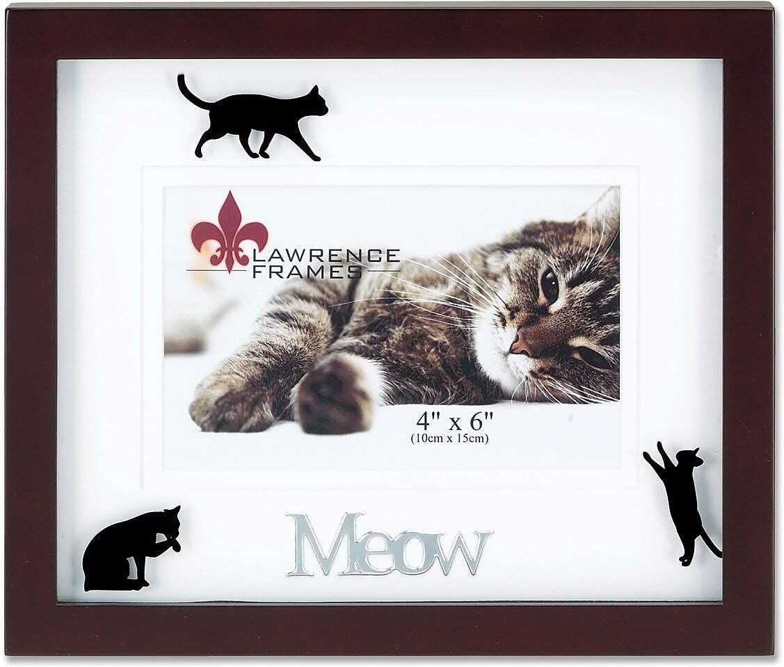 Lawrence Frames Walnut Wood 4 by 6 Meow Picture Frame, Matted Shadow Bo by Cat Frame — image 1