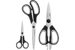 Asdirne Scissors Bundle, Kitchen Scissors with Sharp Stainless Steel Blades and Soft Handles, All Purpose Scissors Set, 3Pcs,