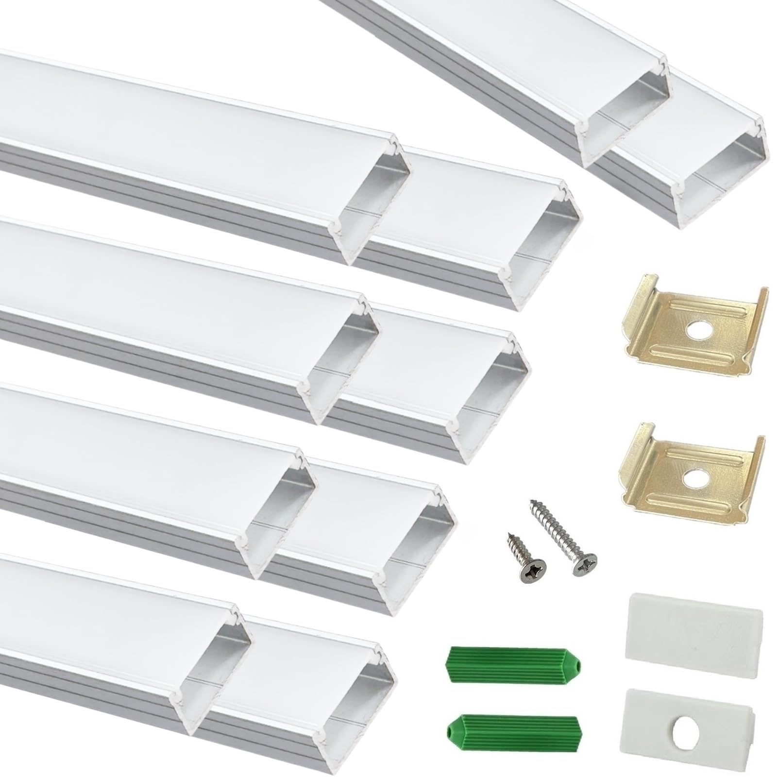 Photo 1 of **8 strips, not 10**THMOOTHER 10-Pack 6.56FT LED Strip U Channel Diffuser Fitted for Hue Plus, Surface Mounted Tape Light Aluminum Track with Flat Milky Cover, Low Profile Designed for 0.63'' Wide Ribbon (10, 6.56FT)