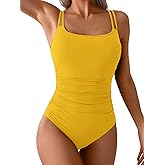 Eomenie One Piece Swimsuit for Women Tummy Control Ruched Bathing Suit Push Up Slimming Swim Suit Double Straps Swimwear