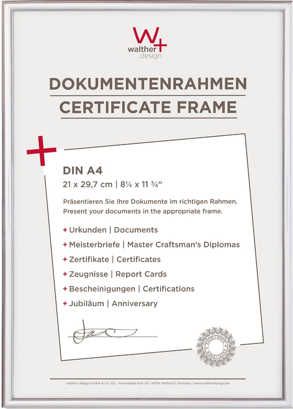 walther design Bilderrahmen silber 21 x 29,7 cm (DIN A4) New Lifestyle Kunststoffrahmen KV130S