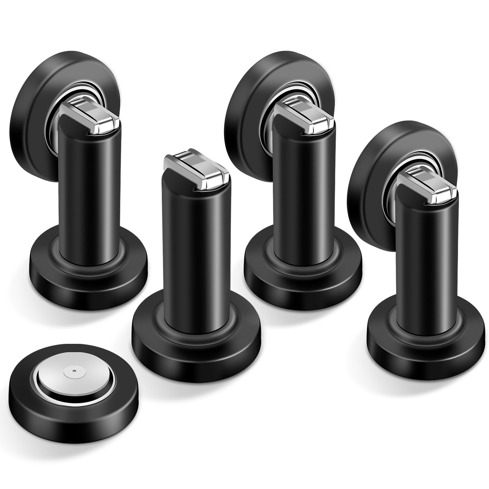 Door Stoppers, Magnetic Door Stop, Heavy Duty Stainless Steel Door Catch, Wall/Floor Mount, Black, 4 Pack