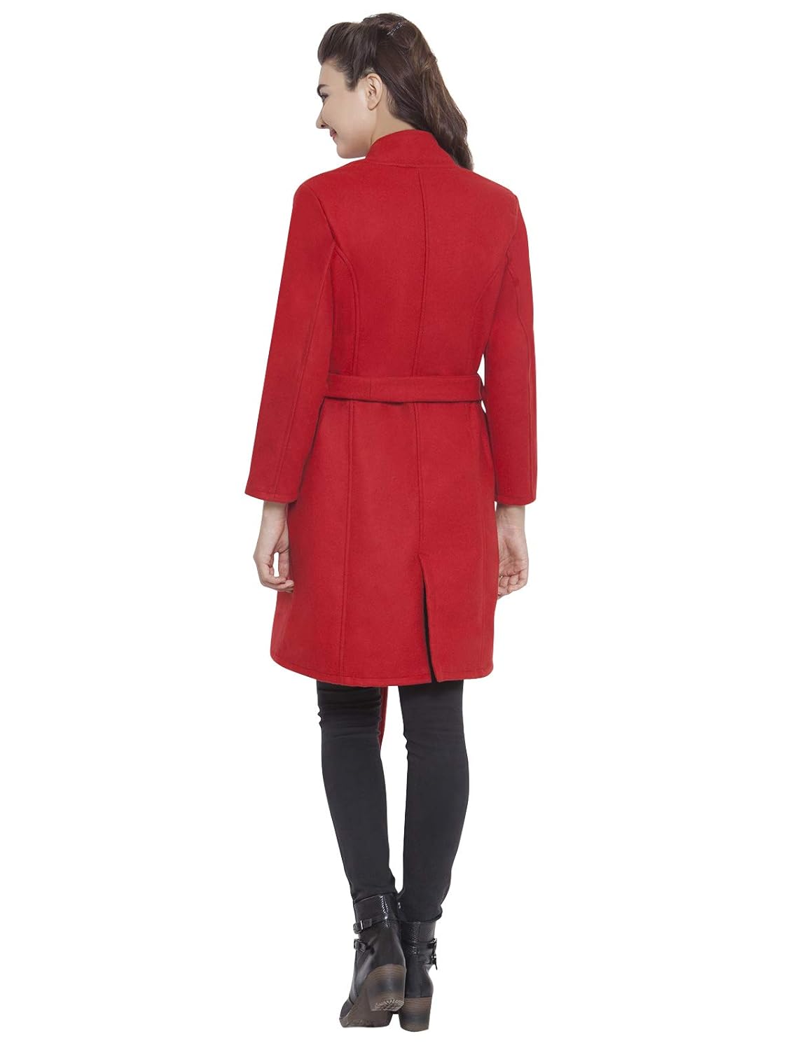 martini women red asymmetric belt long woolen coat
