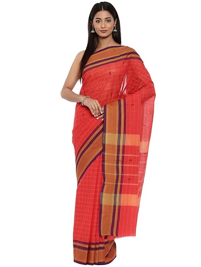 Womens Chettinad Pure Cotton Saree With Blouse Piece (CCOPSC9129_Red)