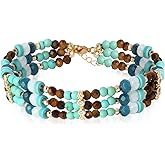 Boho Bracelet For Women Dainty Western Jewelry Accessories For Women Hand Chain String Bracelets Gift For Women Handmade Tigers Eye Turquoise Glass Beads Adjustable Bracelets