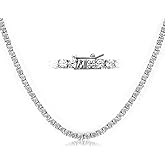 DOJUTI 18K White Gold Plated 3mm Round CZ Classic Tennis Necklace for Women Men Diamond Chain Sizes 16-20 Inches 4 Prong