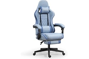 Darkecho Gaming Chair Fabric with Footrest,Massage Office Chair with Pocket Spring Cushion and Linkage Armrests,Ergonomic Adjustable Desk Computer Chair with Headrest and Lumbar Support Blue
