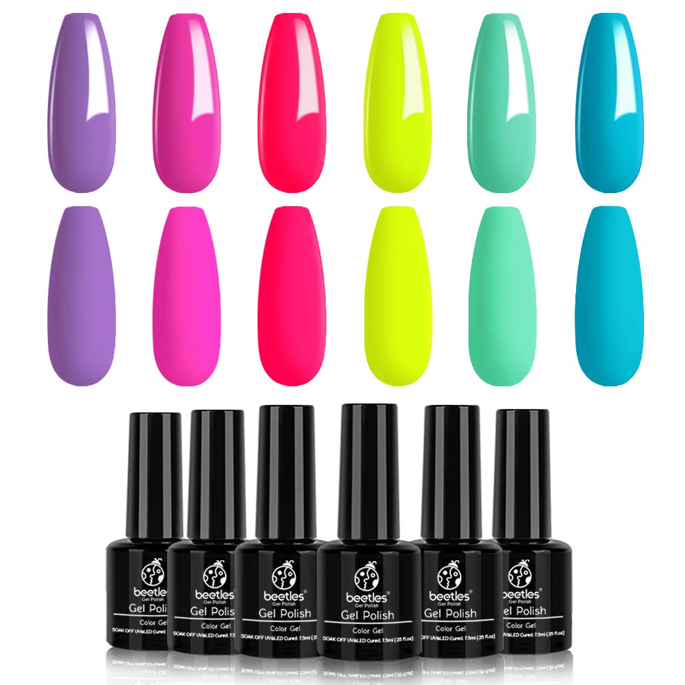 Beetles Gel Nail Polish Set, Forever Young Collection Turquoise Purple Blue Neon Yellow Gel Polish Hot Pink Gel Nail Lacquer Kit Nail Art Manicure, 7.3ml Each Bottle : Beauty