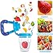 UniBetter Baby Food Feeder Pacifier 2 PCs Pacifier Clips 2 PCs Baby Feeding Spoons 3 PCs Replacement Silicone Pouches Baby Fruit Teething Toys for Toddlers Infant Baby Shower Gift (Blue Set)