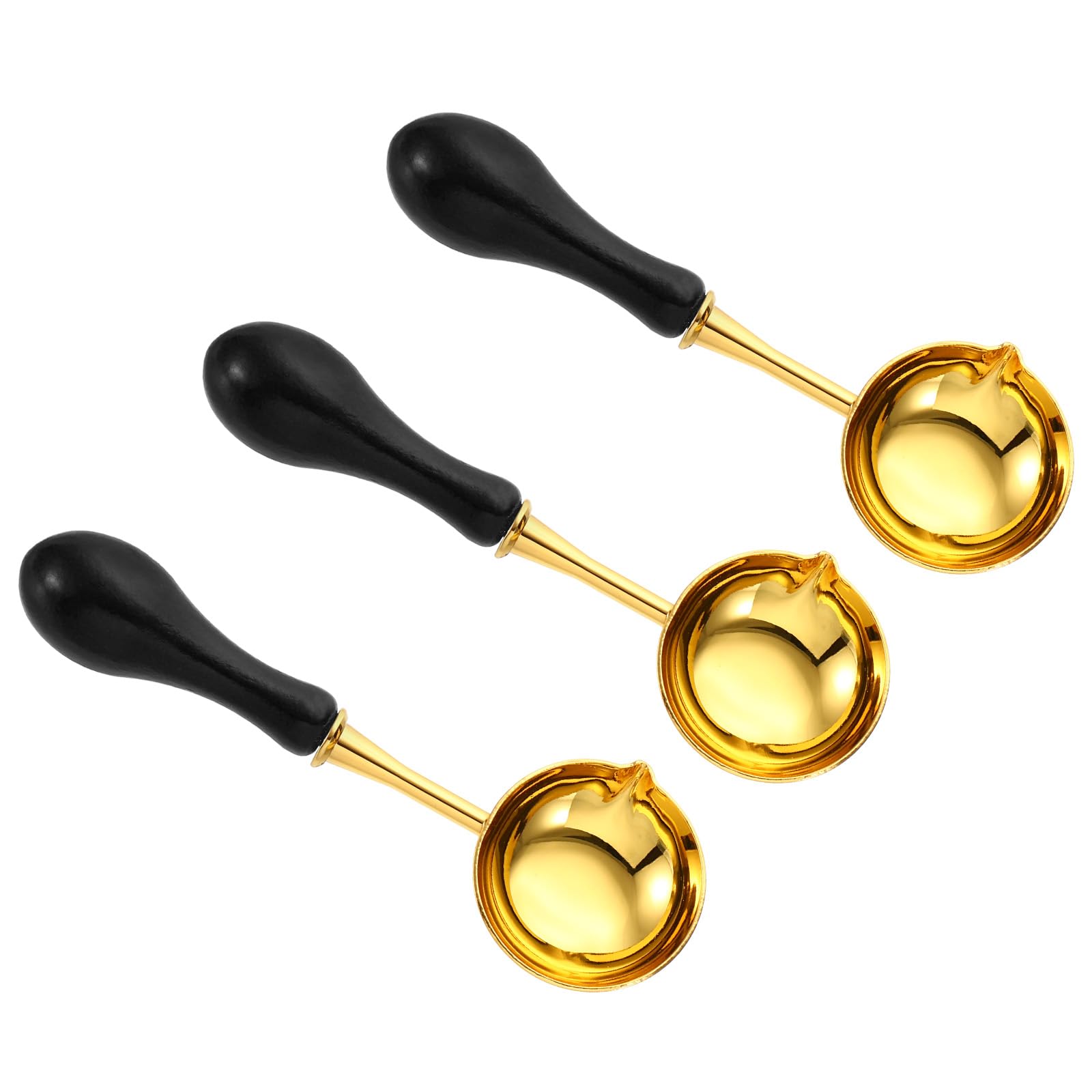 PATIKIL 4" Wax Seal Spoon, 3Pcs Wax Sealing Melting Spoon Brass Vintage Wooden Handle for Wax Seal Stamp Envelope Art Craft, Black/Golden