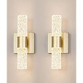 Crystal LED Wall Sconces Set of 2, Brushed Gold Bathroom Light Fixtures, Modern Bathroom Sconce Lights with Wired LED for Bed