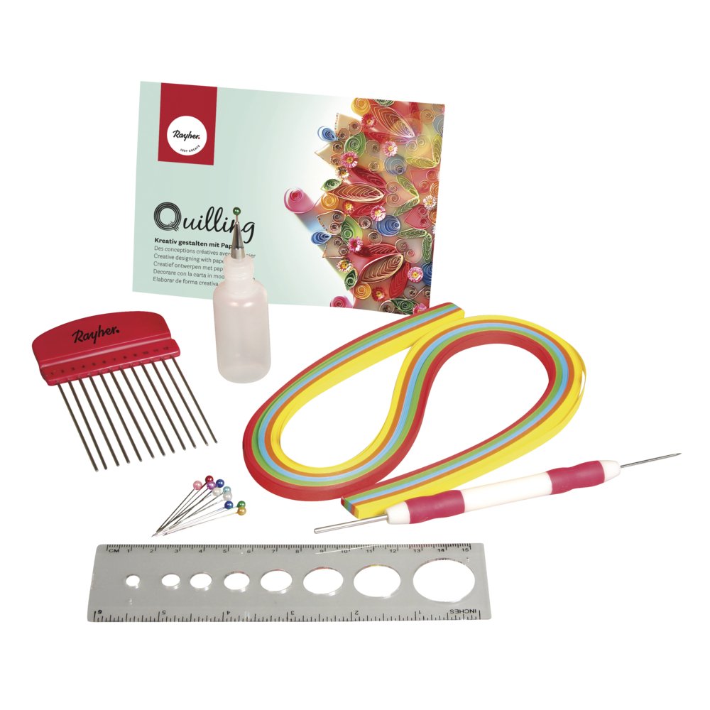 Rayher Paper Quilling Kit for Beginners with Quilling Tool, Comb, Paper Strips, and Template, Craft Kit for Quilling Art and Paper Quilling Jewellery, 67037000