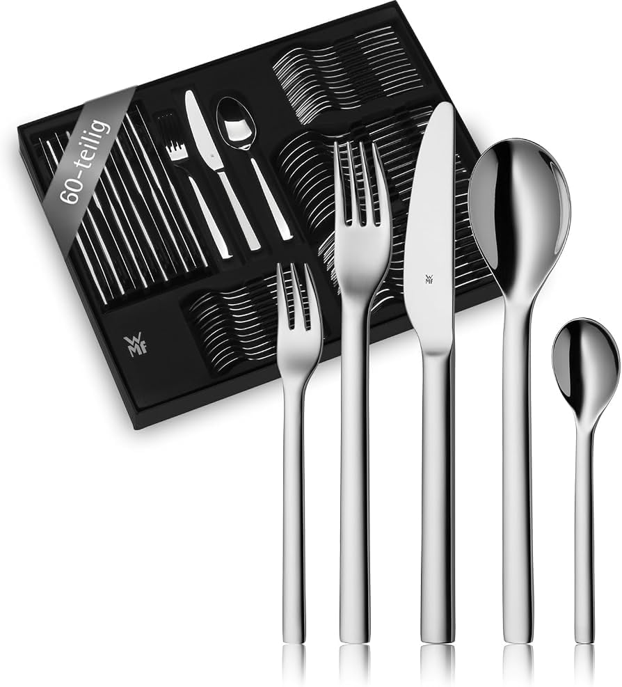 WMF Habitum Besteck Set 12 Personen, Essbesteck 60 teilig, Monobloc-Messer, Cromargan Edelstahl poliert, glänzend, spülmaschinenfest