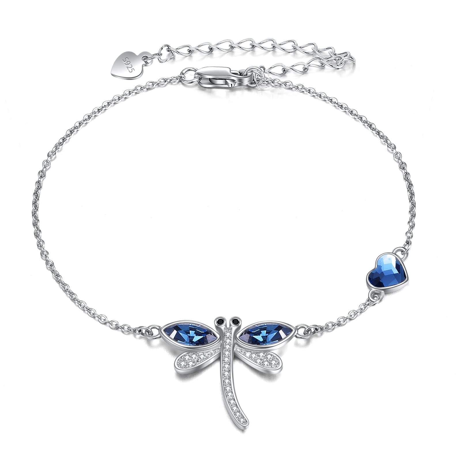 YAFEINI Dragonfly Bracelet Sterling Silver Heart Dragonfly Crystal Bracelets Dragonfly Jewellery for Women Girls Gifts (Crystal dragonfly)