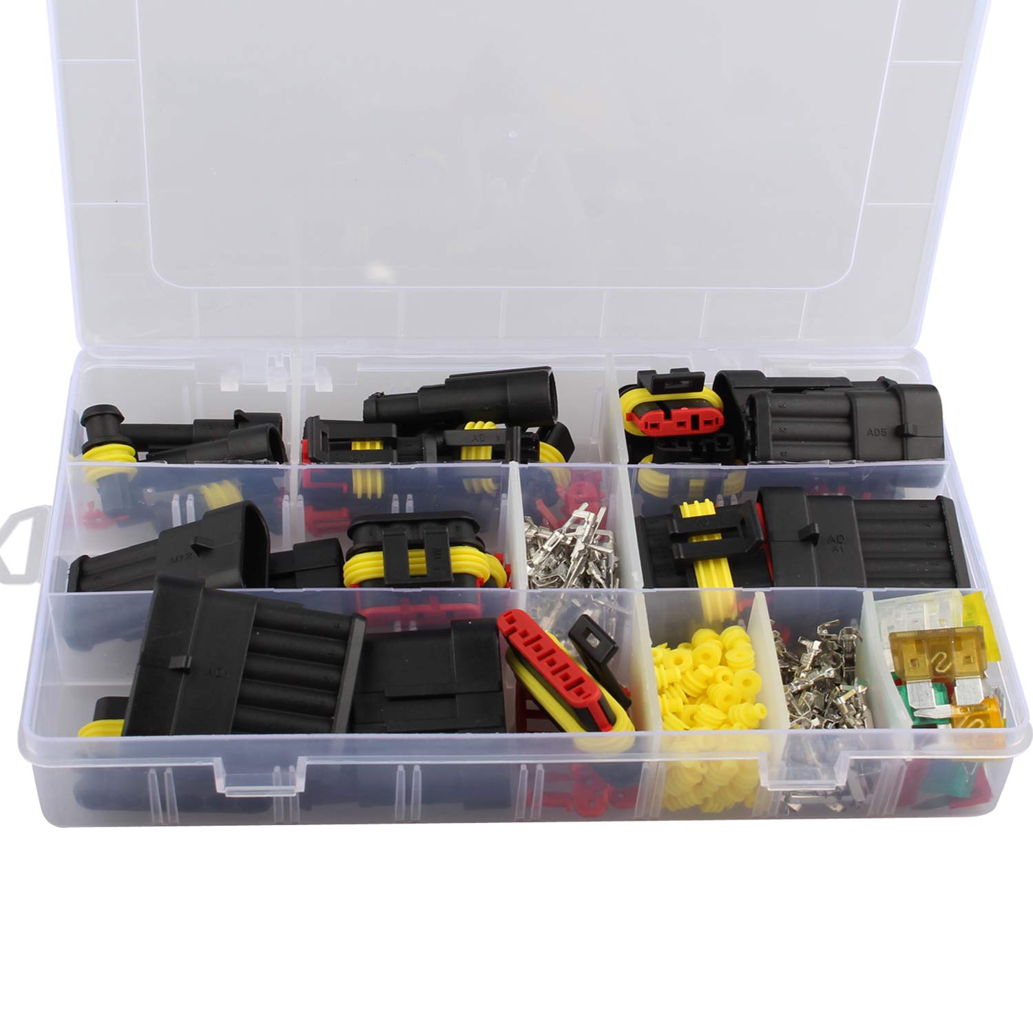 Futheda 240pcs Waterproof Car/Motorcycle Electrical Connector 1/2/3/4/5/6 Pin Way Terminals with Mini Automotive Blade Fuses