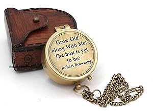 Roorkee Instruments India Directional Compass Robert Browning Quote Engraved with Stamped Leather Case for Camping, Hiking, Touring