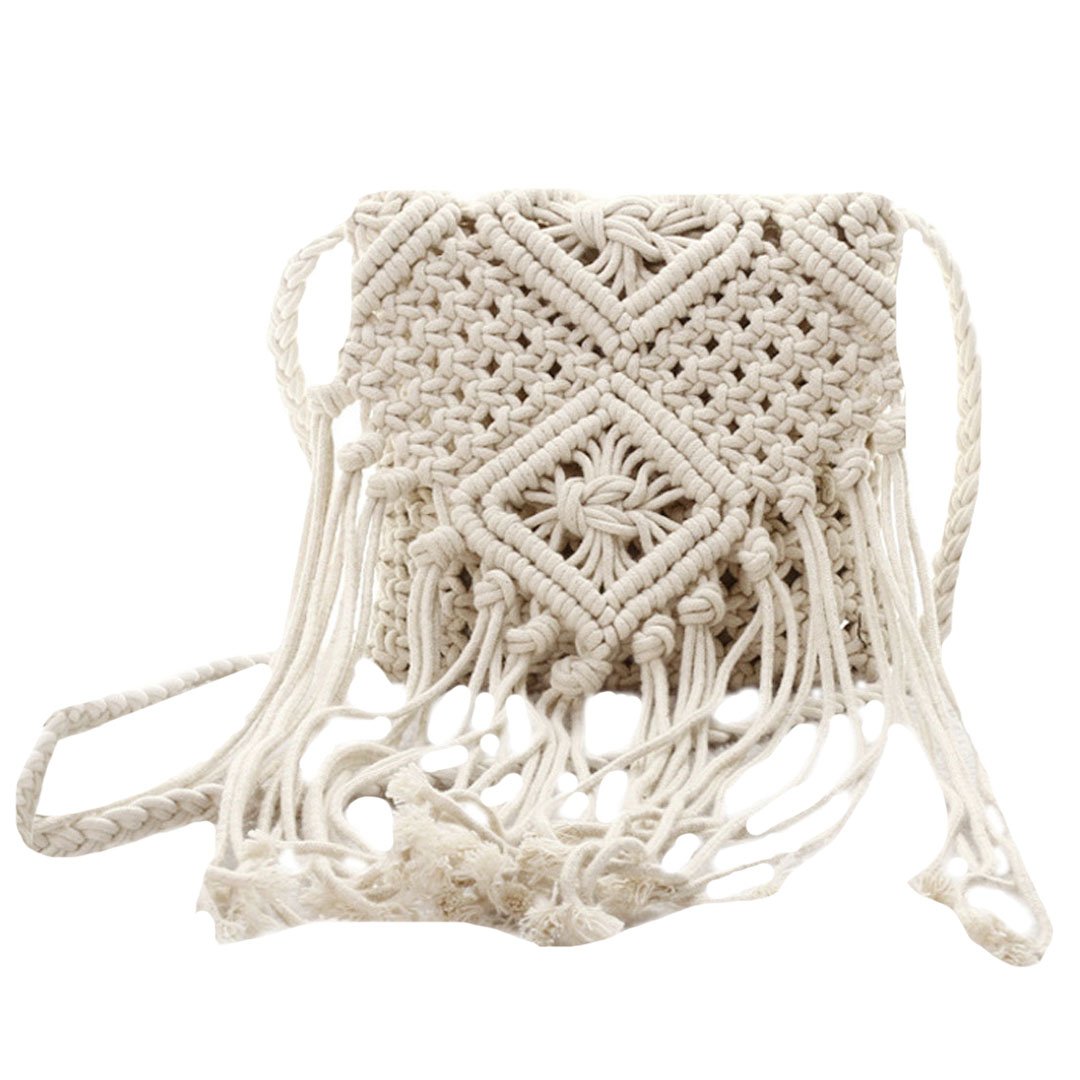 Millya Fringe Tassel Crossbody Shoulder Bag Straw Woven Handmade Boho Beach Travel Handbag for Women