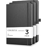 ONAVIA A5 Notebooks for Work, Lined Journal, 3 Pack, 160 Pages, Black | 80 Sheets, 5.8 x 8.3 in, Lay Flat, College Ruled, A5 Hardcover Journal, Lined Notebook for Work, School, Note Taking